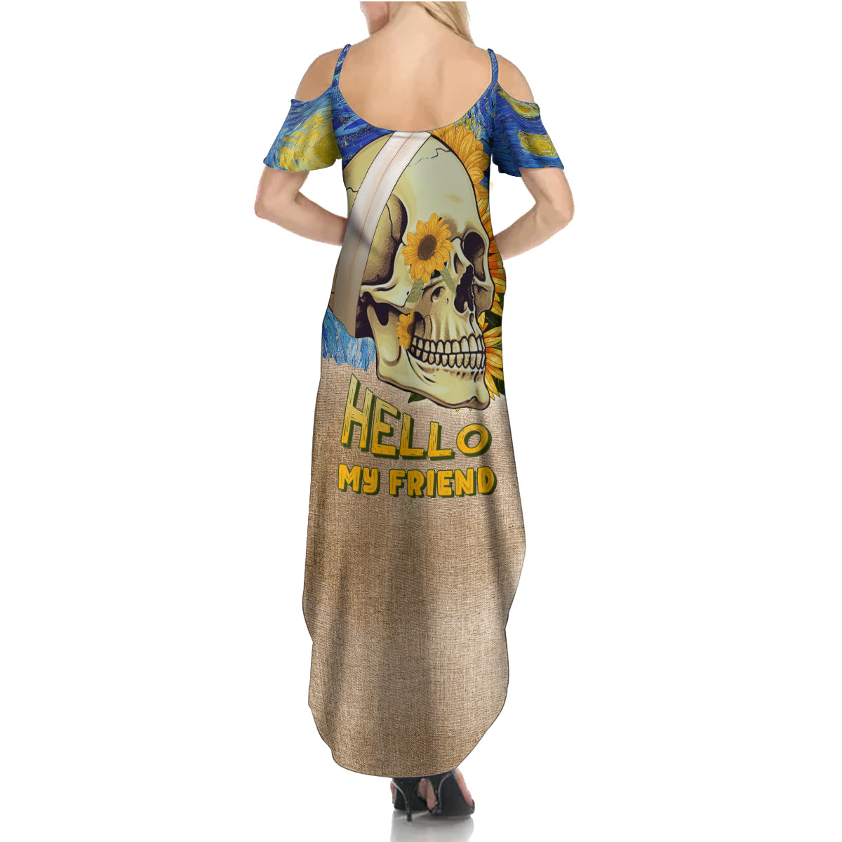 Van Gogh Style Skull Summer Maxi Dress Hello My Friend - Wonder Print Shop