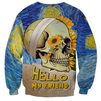 Van Gogh Style Skull Sweatshirt Hello My Friend - Wonder Print Shop