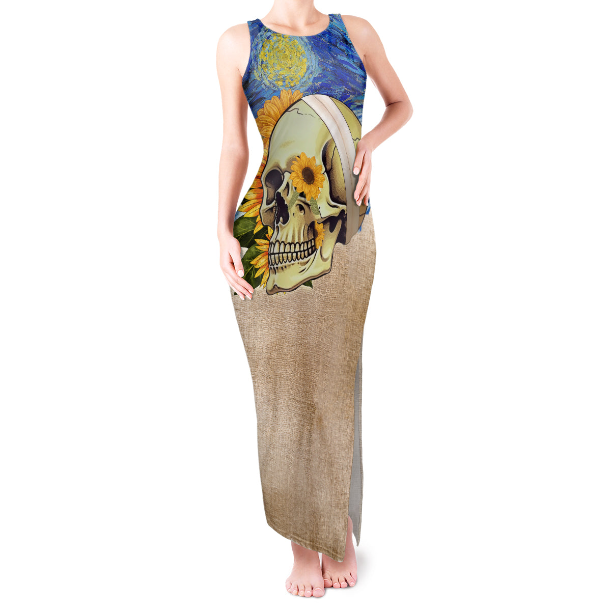 Van Gogh Style Skull Tank Maxi Dress Hello My Friend - Wonder Print Shop