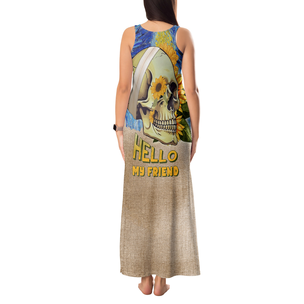 Van Gogh Style Skull Tank Maxi Dress Hello My Friend - Wonder Print Shop