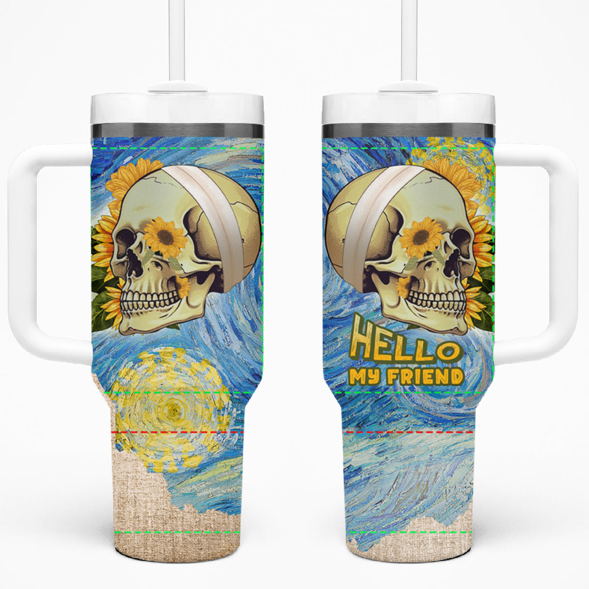 Van Gogh Style Skull Tumbler With Handle Hello My Friend - Wonder Print Shop
