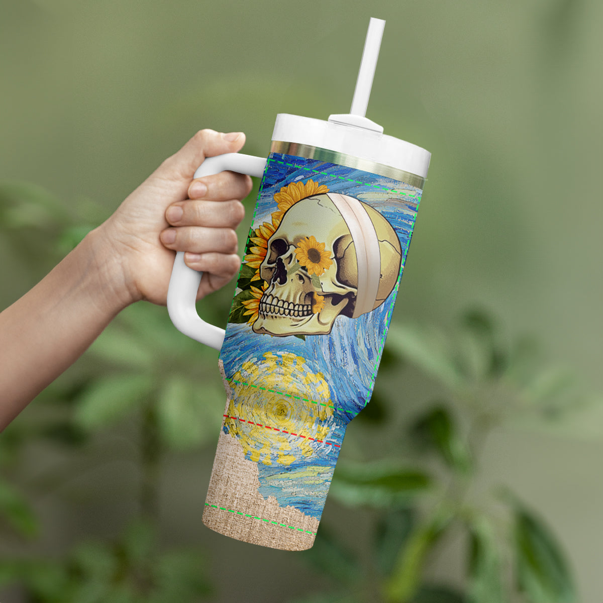Van Gogh Style Skull Tumbler With Handle Hello My Friend - Wonder Print Shop
