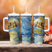 Van Gogh Style Skull Tumbler With Handle Hello My Friend - Wonder Print Shop
