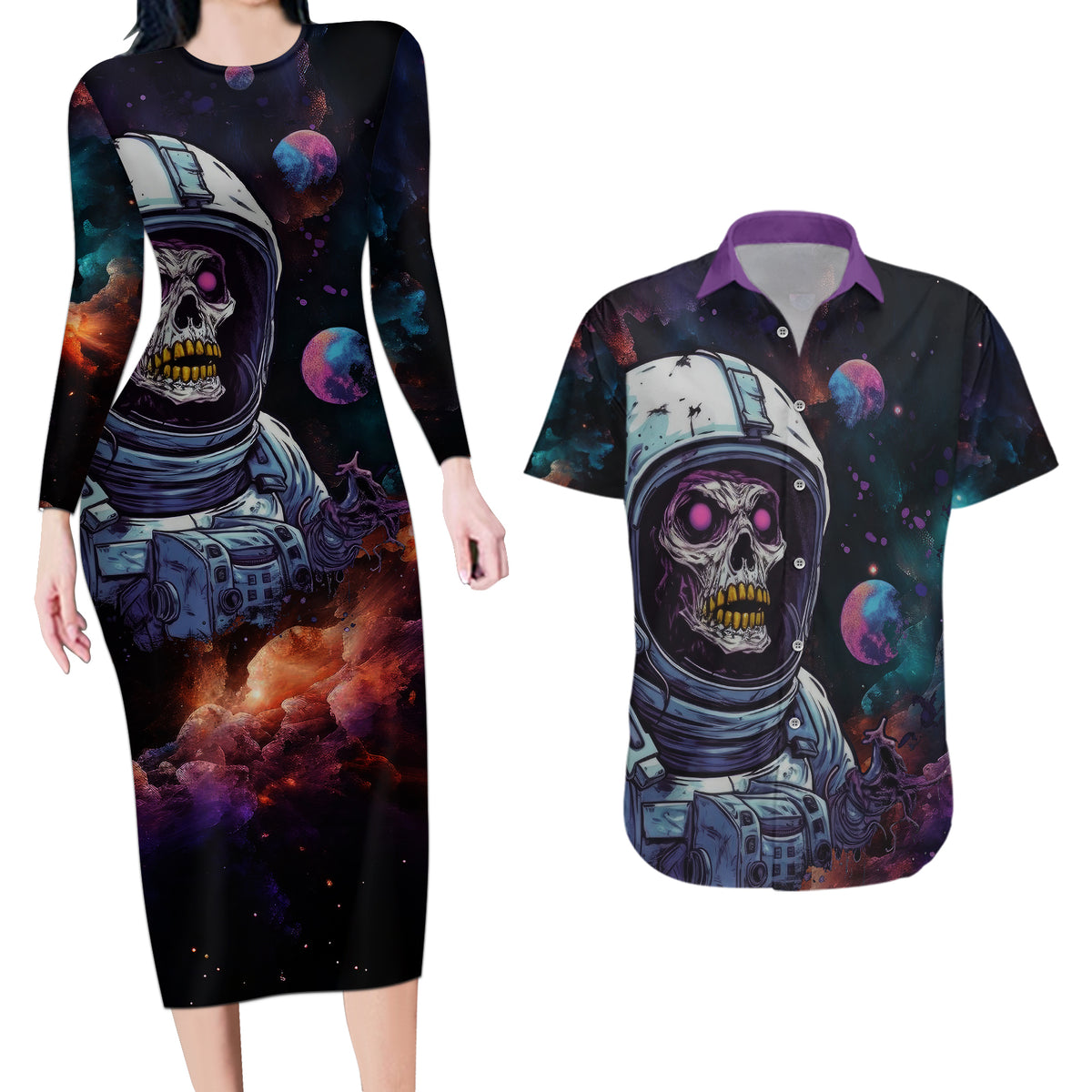 Time Will Reveal Who's There For You And Who's Full Of Shit Couples Matching Long Sleeve Bodycon Dress and Hawaiian Shirt - Wonder Print Shop