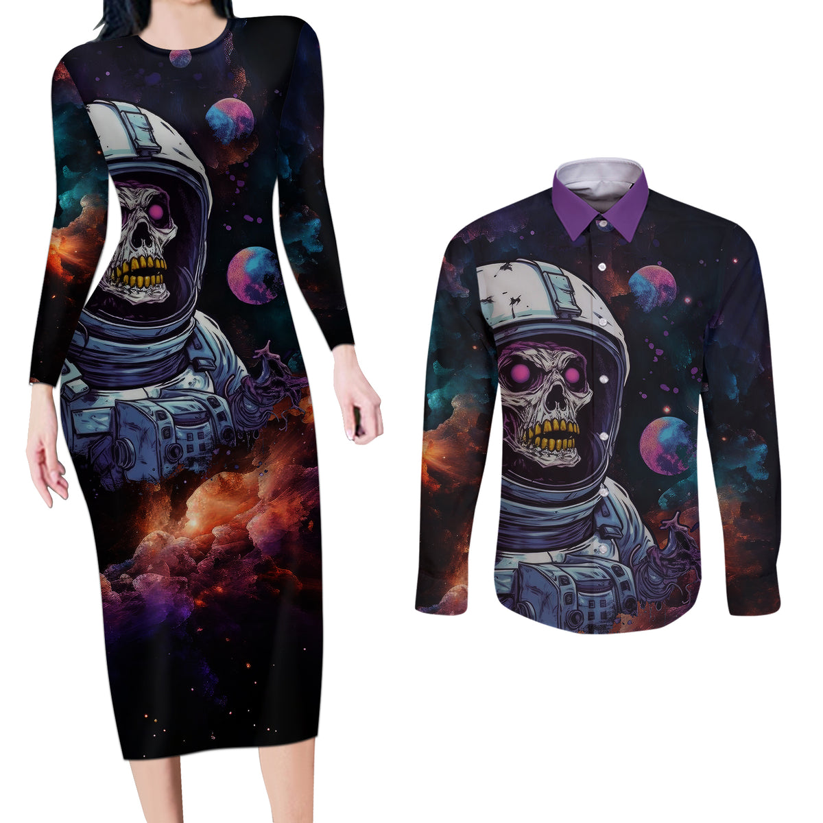 Time Will Reveal Who's There For You And Who's Full Of Shit Couples Matching Long Sleeve Bodycon Dress and Long Sleeve Button Shirts - Wonder Print Shop
