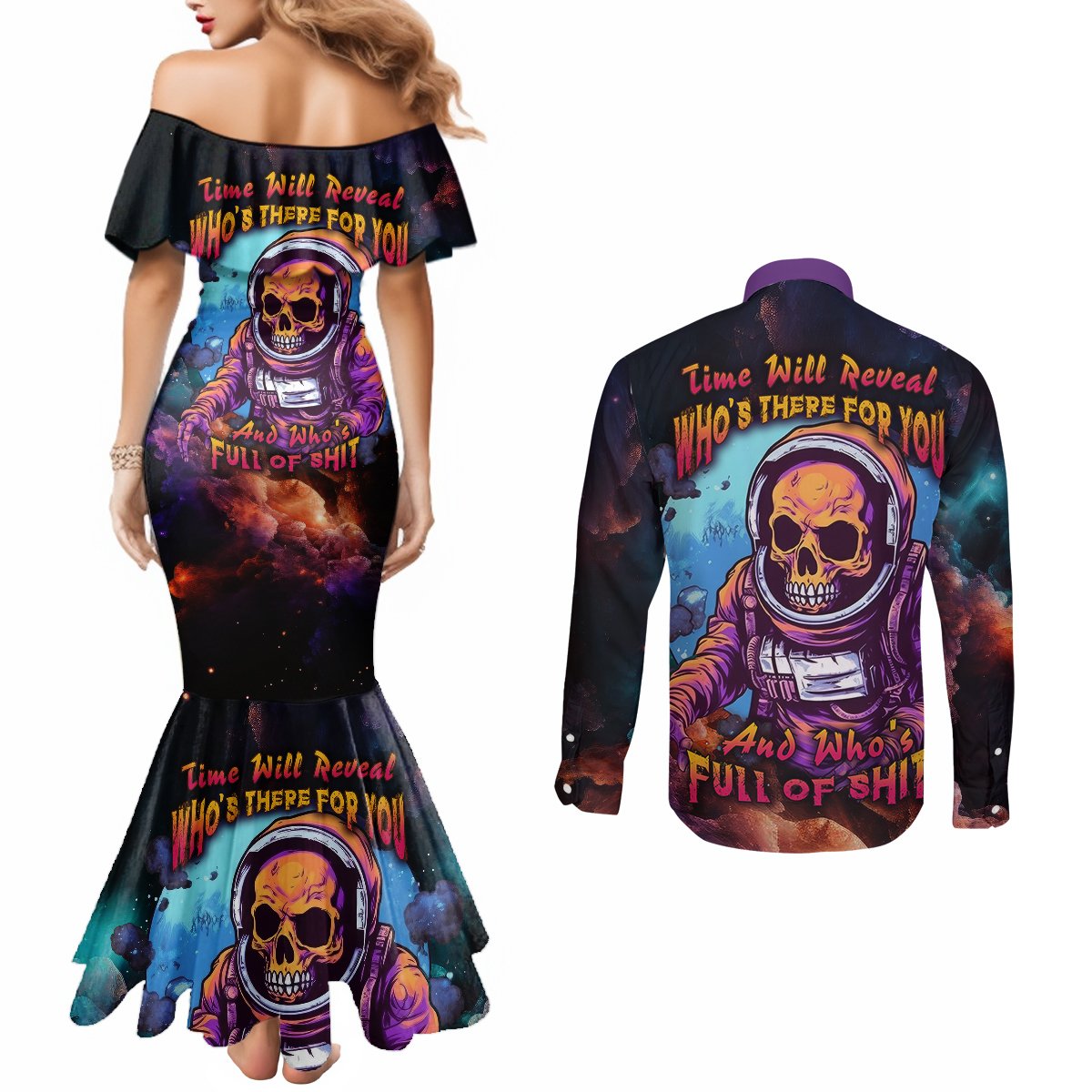 time-will-reveal-whos-there-for-you-and-whos-full-of-shit-couples-matching-mermaid-dress-and-long-sleeve-button-shirts