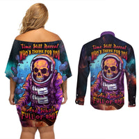 Time Will Reveal Who's There For You And Who's Full Of Shit Couples Matching Off Shoulder Short Dress and Long Sleeve Button Shirts - Wonder Print Shop