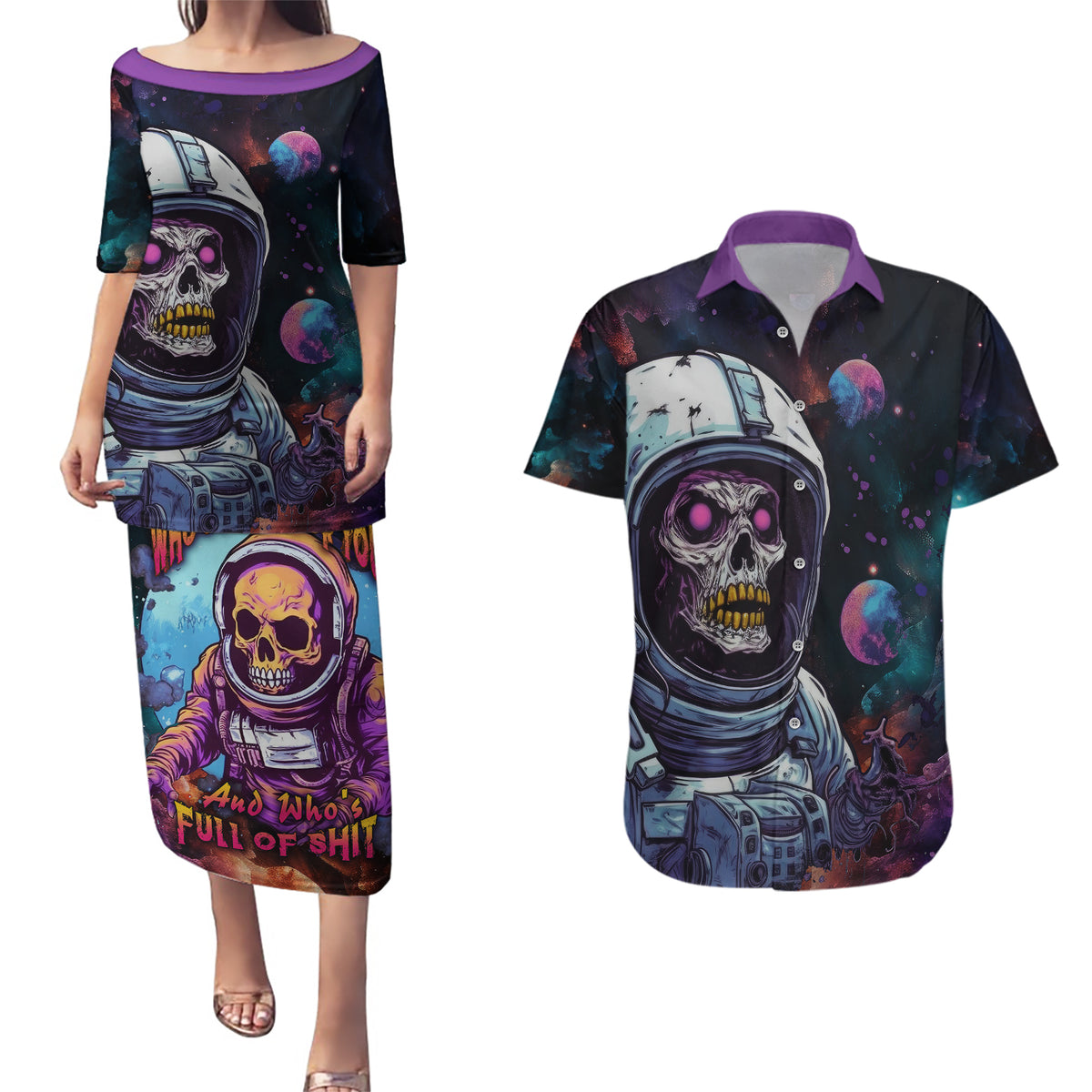 Time Will Reveal Who's There For You And Who's Full Of Shit Couples Matching Puletasi Dress and Hawaiian Shirt - Wonder Print Shop