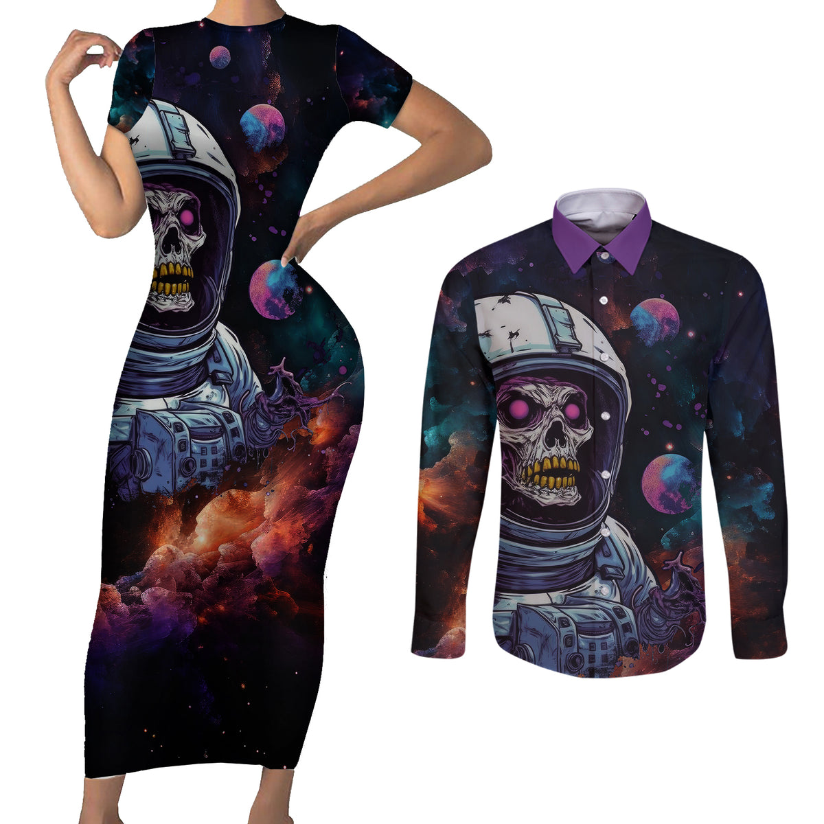 Time Will Reveal Who's There For You And Who's Full Of Shit Couples Matching Short Sleeve Bodycon Dress and Long Sleeve Button Shirts - Wonder Print Shop