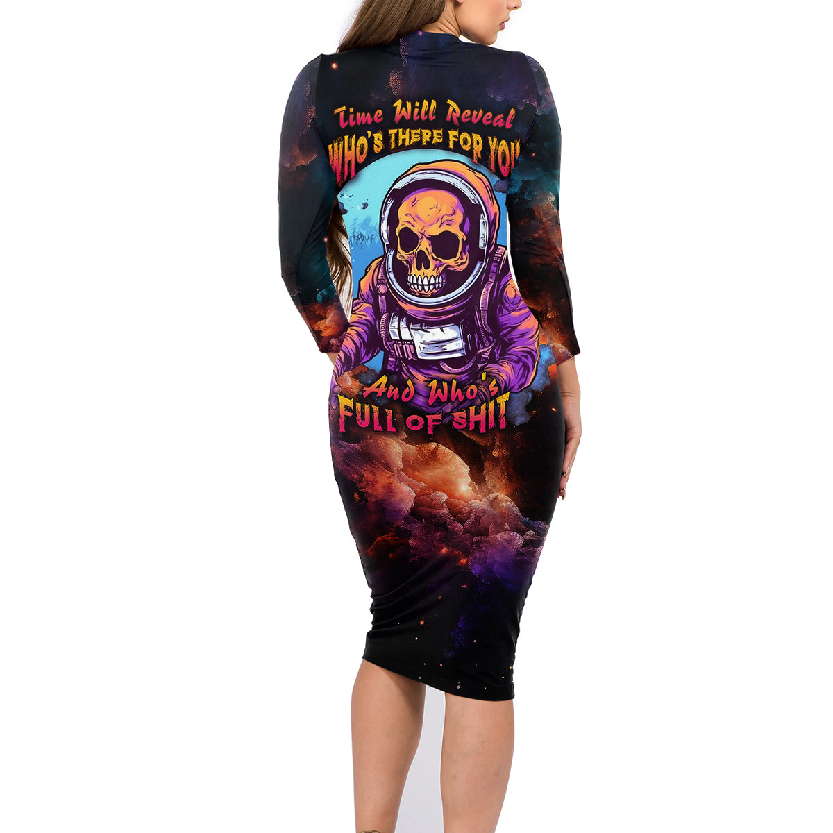 Time Will Reveal Who's There For You And Who's Full Of Shit Family Matching Long Sleeve Bodycon Dress and Hawaiian Shirt - Wonder Print Shop