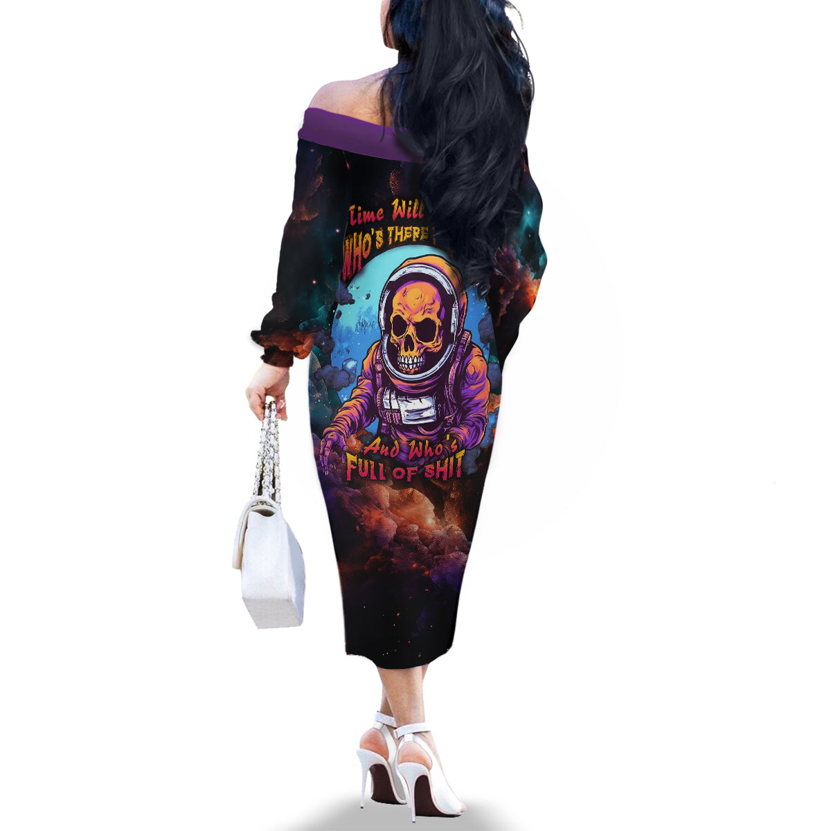 Time Will Reveal Who's There For You And Who's Full Of Shit Family Matching Off Shoulder Long Sleeve Dress and Hawaiian Shirt - Wonder Print Shop