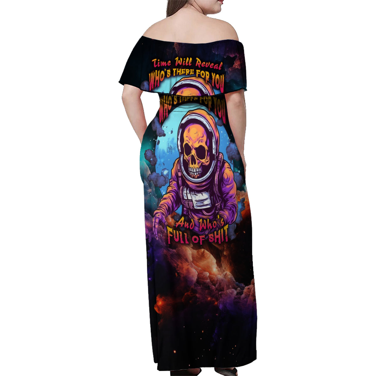 Time Will Reveal Who's There For You And Who's Full Of Shit Family Matching Off Shoulder Maxi Dress and Hawaiian Shirt - Wonder Print Shop