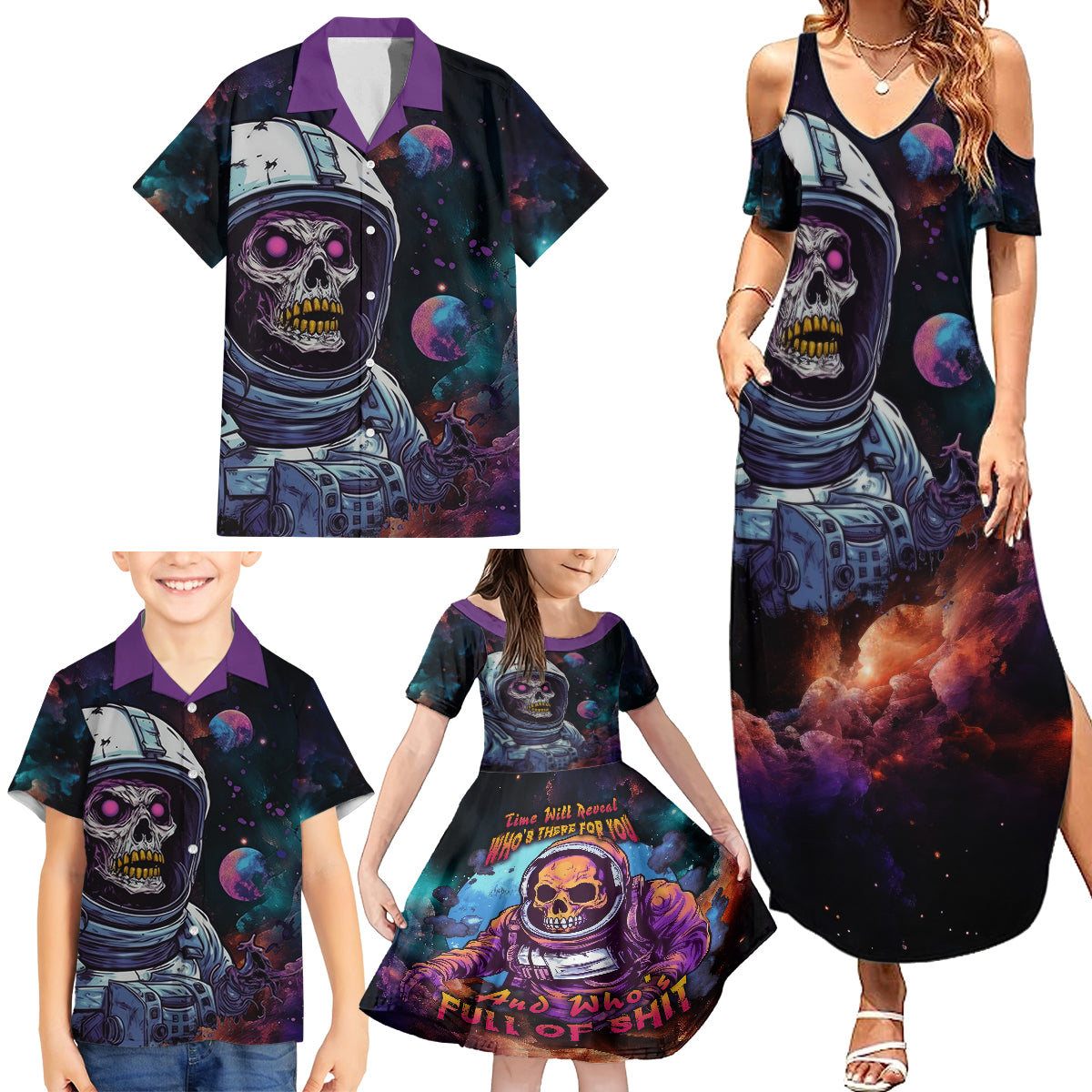 Time Will Reveal Who's There For You And Who's Full Of Shit Family Matching Summer Maxi Dress and Hawaiian Shirt - Wonder Print Shop