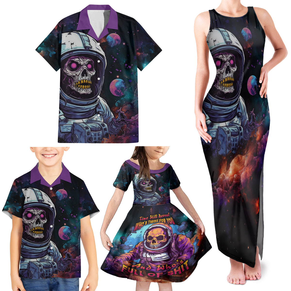 Time Will Reveal Who's There For You And Who's Full Of Shit Family Matching Tank Maxi Dress and Hawaiian Shirt - Wonder Print Shop