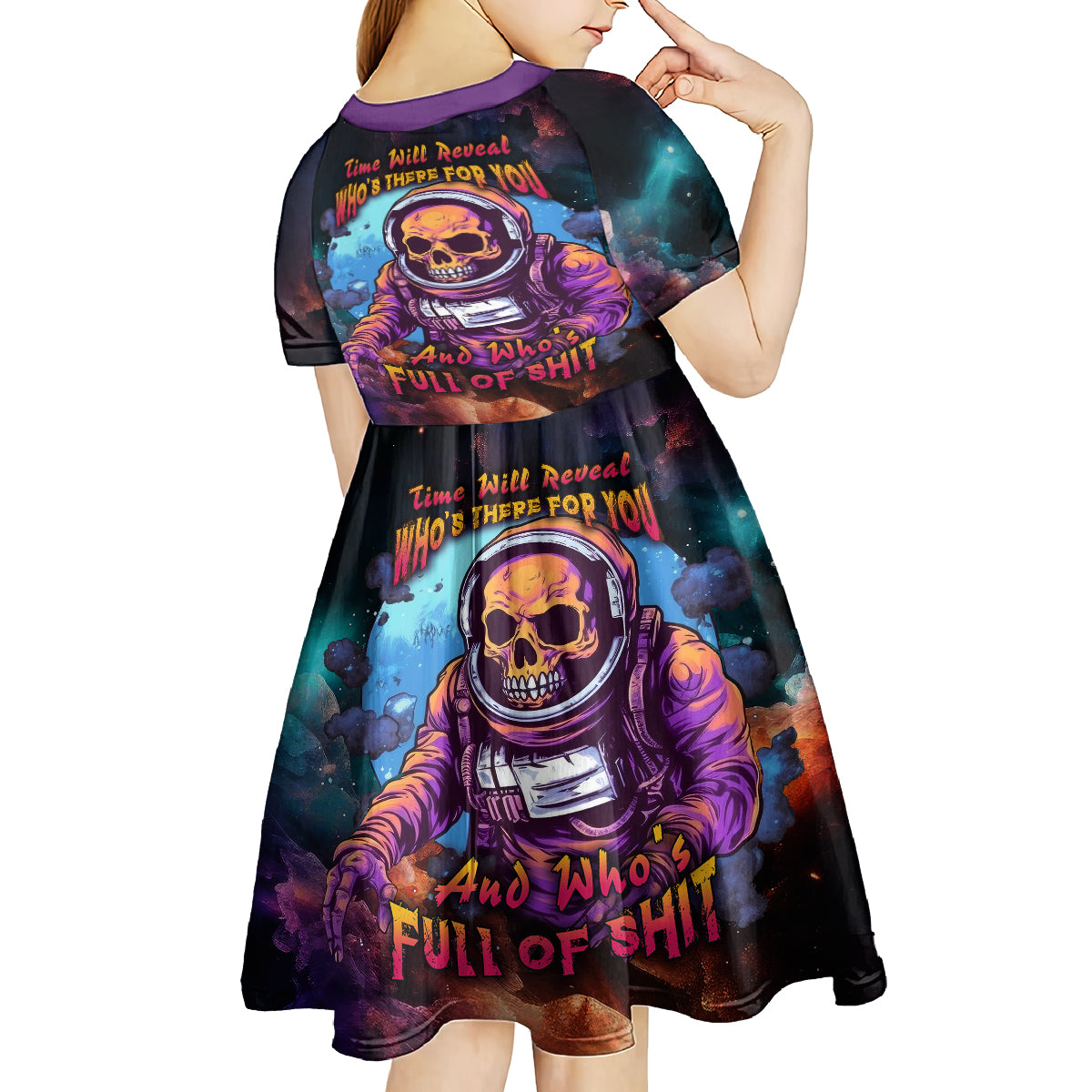 Time Will Reveal Who's There For You And Who's Full Of Shit Kid Short Sleeve Dress - Wonder Print Shop