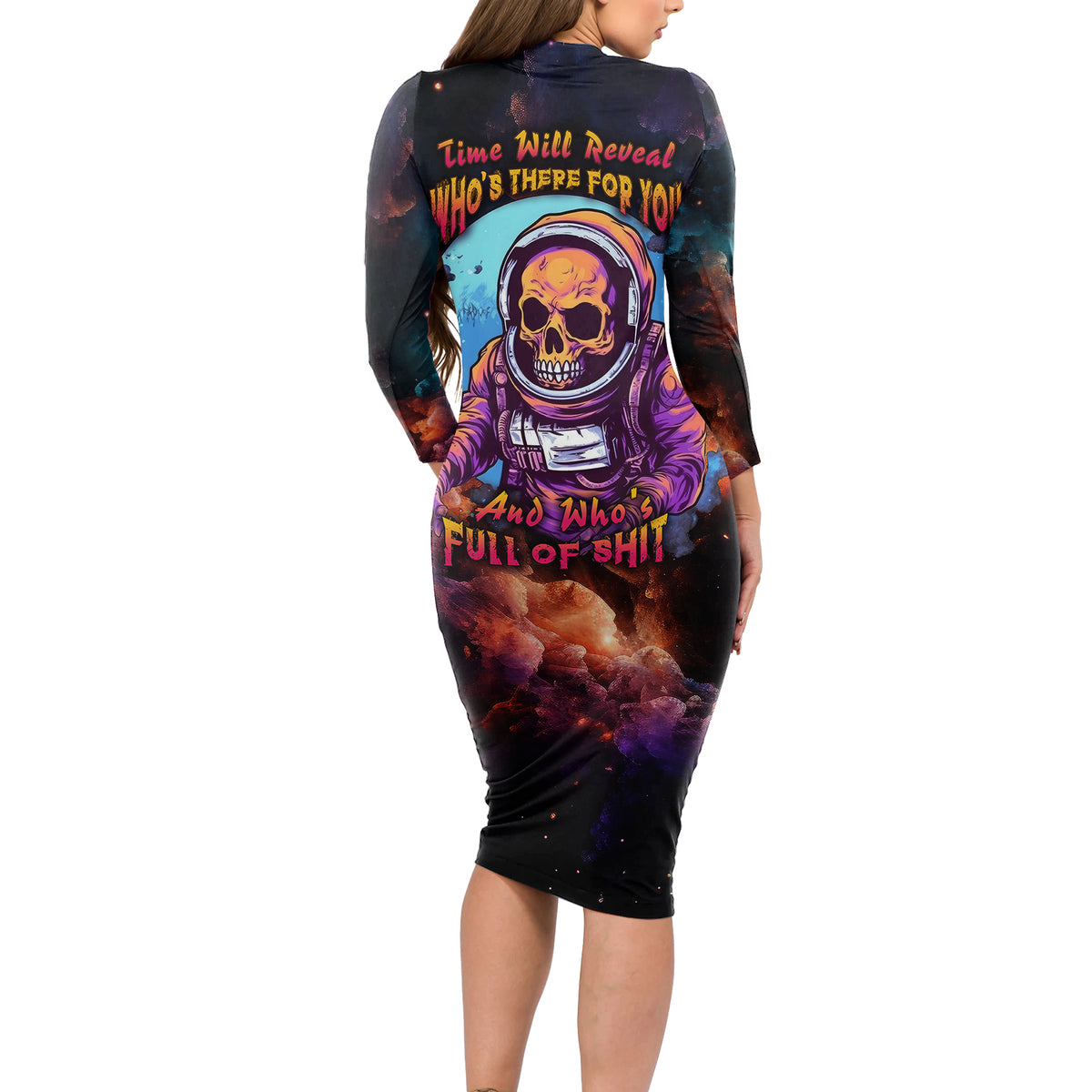Time Will Reveal Who's There For You And Who's Full Of Shit Long Sleeve Bodycon Dress - Wonder Print Shop