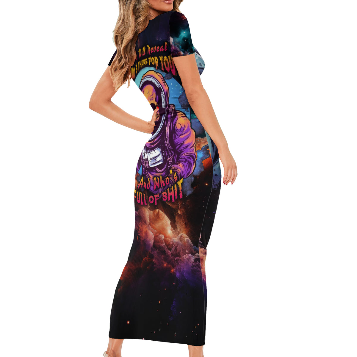 Time Will Reveal Who's There For You And Who's Full Of Shit Short Sleeve Bodycon Dress - Wonder Print Shop