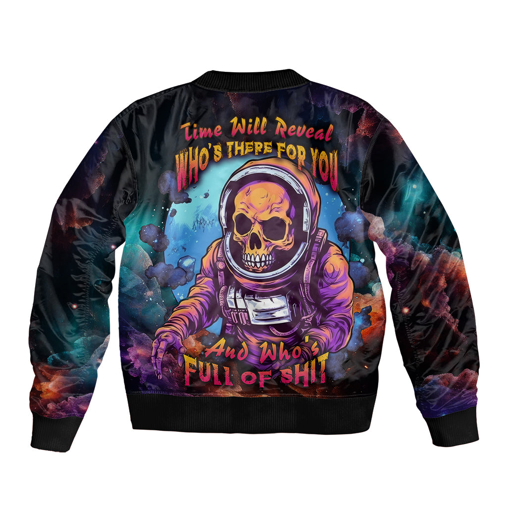 Time Will Reveal Who's There For You And Who's Full Of Shit Sleeve Zip Bomber Jacket - Wonder Print Shop