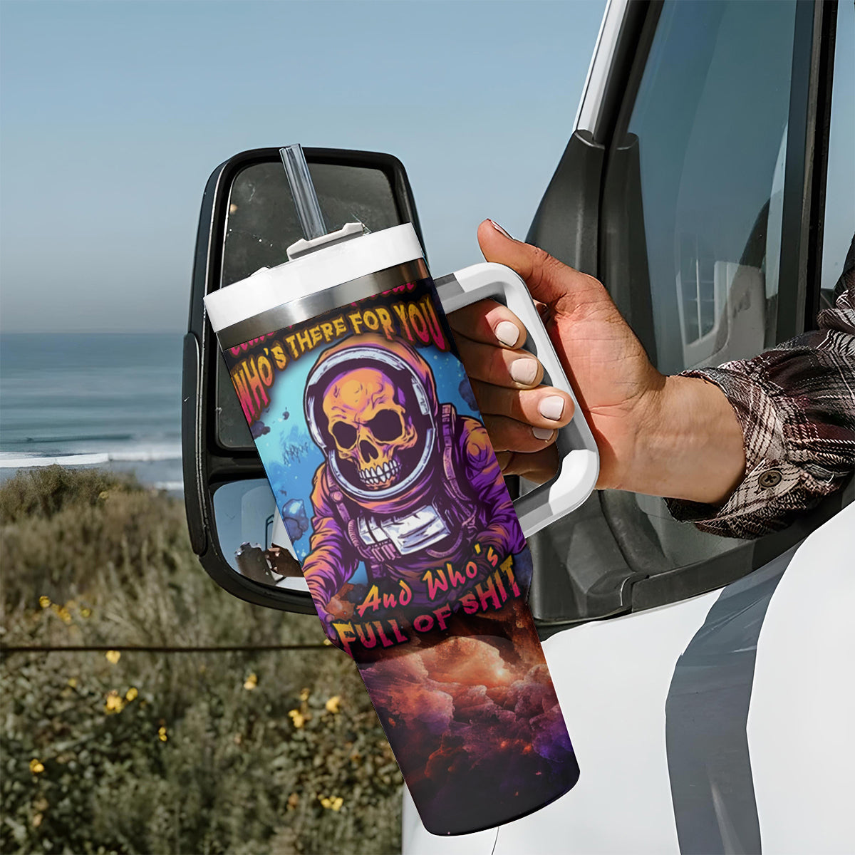 Time Will Reveal Who's There For You And Who's Full Of Shit Tumbler With Handle - Wonder Print Shop