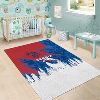 Serbia Christmas Area Rug with Wolf Howling Moon Serbian Flag and Red Blue White Winter Forest Pattern Design - Wonder Print Shop
