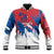 Serbia Christmas Baseball Jacket with Wolf Howling Moon Serbian Flag and Red Blue White Winter Forest Pattern Design - Wonder Print Shop