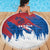 Serbia Christmas Beach Blanket with Wolf Howling Moon Serbian Flag and Red Blue White Winter Forest Pattern Design - Wonder Print Shop