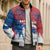Serbia Christmas Bomber Puffer Jacket with Wolf Howling Moon Serbian Flag and Red Blue White Winter Forest Pattern Design - Wonder Print Shop