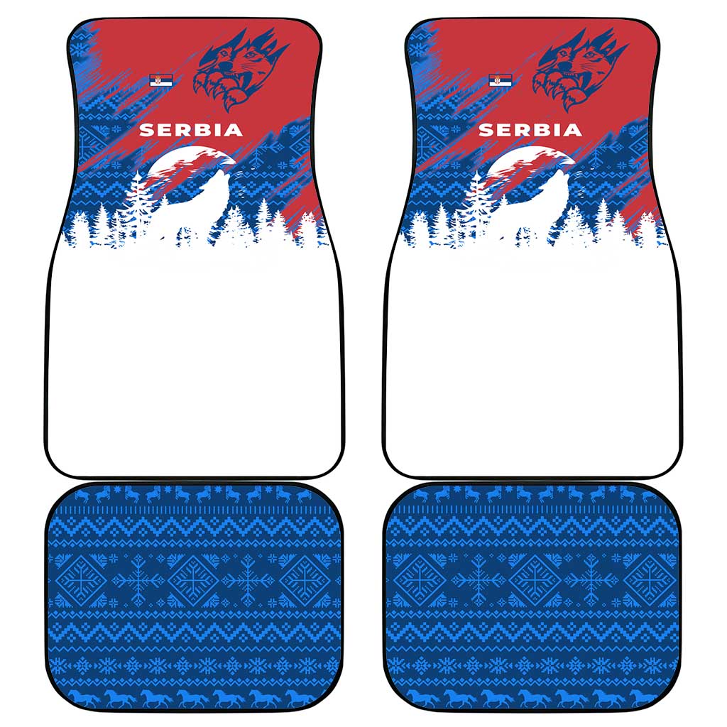 Serbia Christmas Car Mats with Wolf Howling Moon Serbian Flag and Red Blue White Winter Forest Pattern Design - Wonder Print Shop