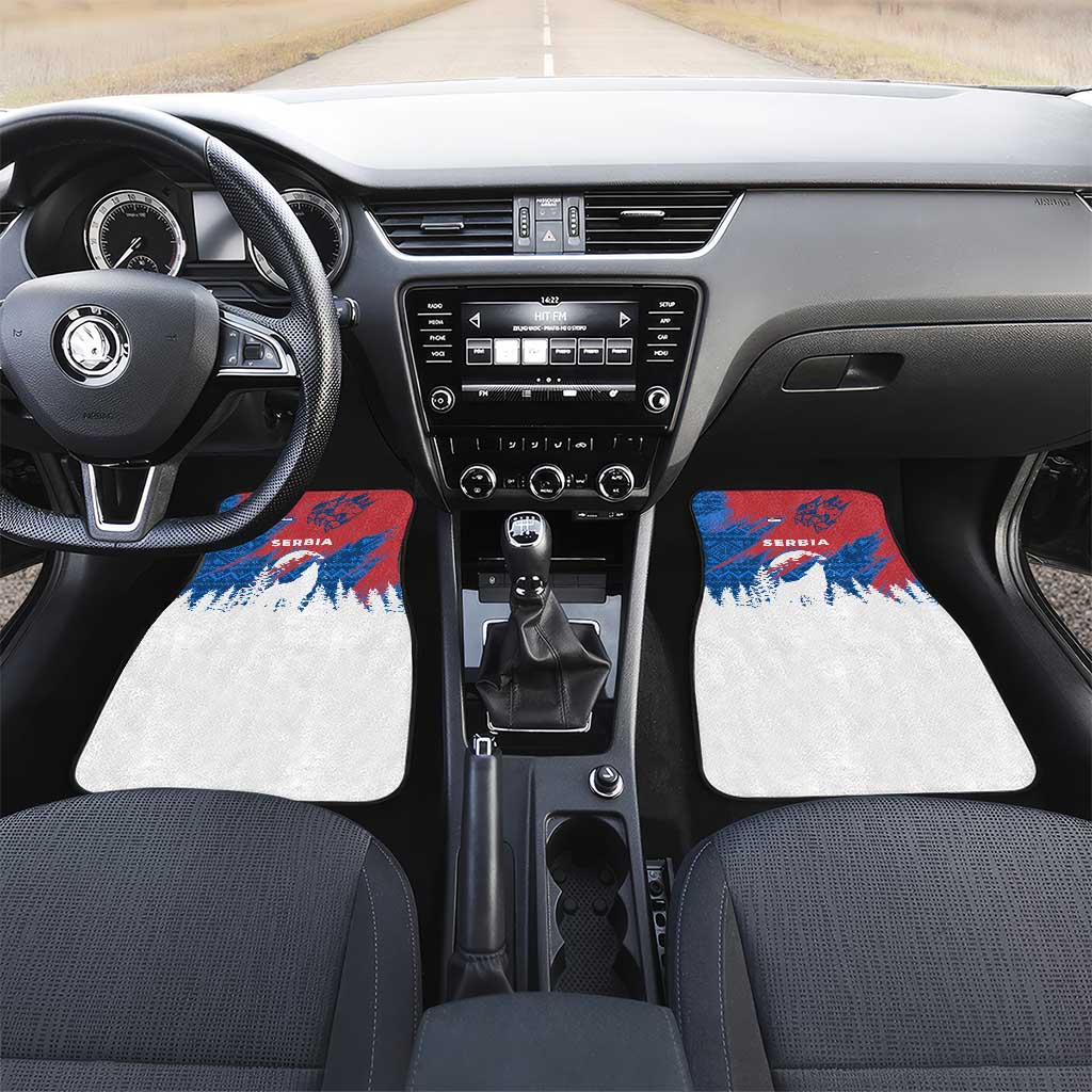 Serbia Christmas Car Mats with Wolf Howling Moon Serbian Flag and Red Blue White Winter Forest Pattern Design - Wonder Print Shop