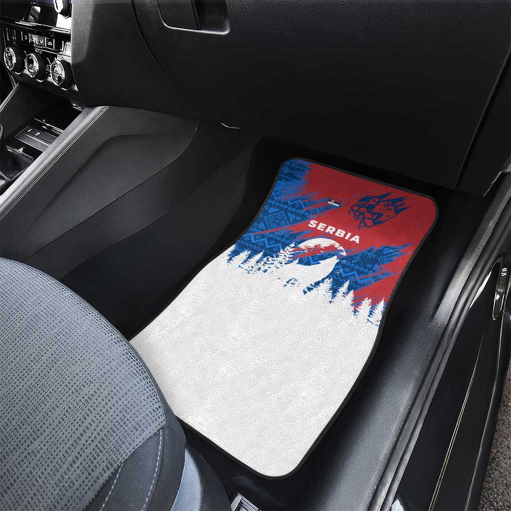 Serbia Christmas Car Mats with Wolf Howling Moon Serbian Flag and Red Blue White Winter Forest Pattern Design - Wonder Print Shop