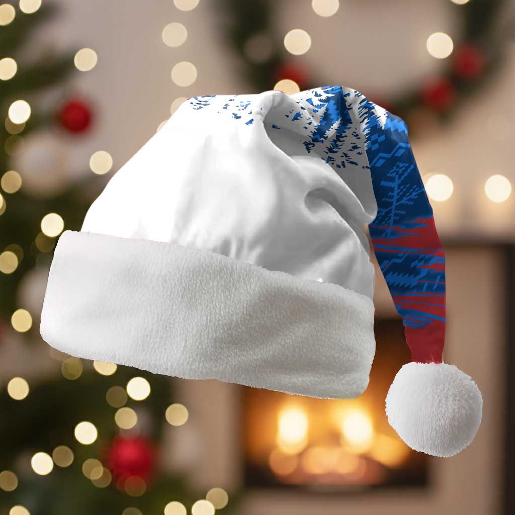 Serbia Christmas Santa Hat with Wolf Howling Moon Serbian Flag and Red Blue White Winter Forest Pattern Design - Wonder Print Shop