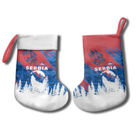 Serbia Christmas Stocking with Wolf Howling Moon Serbian Flag and Red Blue White Winter Forest Pattern Design - Wonder Print Shop