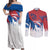Serbia Christmas Couples Matching Off Shoulder Maxi Dress and Long Sleeve Button Shirt with Wolf Howling Moon Serbian Flag and Red Blue White Winter Forest Pattern Design - Wonder Print Shop