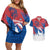 Serbia Christmas Couples Matching Off Shoulder Short Dress and Hawaiian Shirt with Wolf Howling Moon Serbian Flag and Red Blue White Winter Forest Pattern Design - Wonder Print Shop