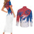 Serbia Christmas Couples Matching Short Sleeve Bodycon Dress and Long Sleeve Button Shirt with Wolf Howling Moon Serbian Flag and Red Blue White Winter Forest Pattern Design - Wonder Print Shop
