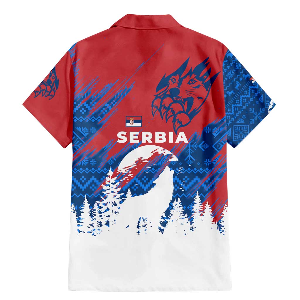 Serbia Christmas Family Matching Mermaid Dress and Hawaiian Shirt with Wolf Howling Moon Serbian Flag and Red Blue White Winter Forest Pattern Design - Wonder Print Shop