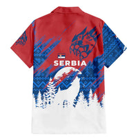 Serbia Christmas Family Matching Mermaid Dress and Hawaiian Shirt with Wolf Howling Moon Serbian Flag and Red Blue White Winter Forest Pattern Design - Wonder Print Shop