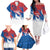 Serbia Christmas Family Matching Off The Shoulder Long Sleeve Dress and Hawaiian Shirt with Wolf Howling Moon Serbian Flag and Red Blue White Winter Forest Pattern Design - Wonder Print Shop