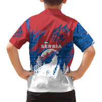 Serbia Christmas Family Matching Tank Maxi Dress and Hawaiian Shirt with Wolf Howling Moon Serbian Flag and Red Blue White Winter Forest Pattern Design - Wonder Print Shop
