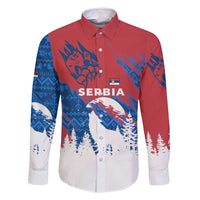 Serbia Christmas Family Matching Tank Maxi Dress and Hawaiian Shirt with Wolf Howling Moon Serbian Flag and Red Blue White Winter Forest Pattern Design - Wonder Print Shop