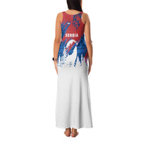Serbia Christmas Family Matching Tank Maxi Dress and Hawaiian Shirt with Wolf Howling Moon Serbian Flag and Red Blue White Winter Forest Pattern Design - Wonder Print Shop