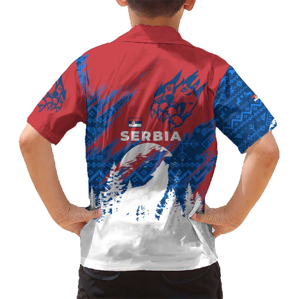 Serbia Christmas Hawaiian Shirt with Wolf Howling Moon Serbian Flag and Red Blue White Winter Forest Pattern Design - Wonder Print Shop