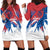 Serbia Christmas Hoodie Dress with Wolf Howling Moon Serbian Flag and Red Blue White Winter Forest Pattern Design - Wonder Print Shop
