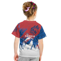Serbia Christmas Kid T Shirt with Wolf Howling Moon Serbian Flag and Red Blue White Winter Forest Pattern Design - Wonder Print Shop