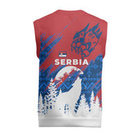 Serbia Christmas Knitted V-Neck Vest with Wolf Howling Moon Serbian Flag and Red Blue White Winter Forest Pattern Design - Wonder Print Shop