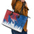 Serbia Christmas Leather Tote Bag with Wolf Howling Moon Serbian Flag and Red Blue White Winter Forest Pattern Design - Wonder Print Shop