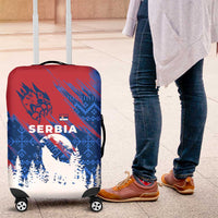 Serbia Christmas Luggage Cover with Wolf Howling Moon Serbian Flag and Red Blue White Winter Forest Pattern Design - Wonder Print Shop