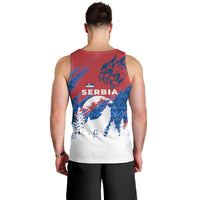 Serbia Christmas Men Tank Top with Wolf Howling Moon Serbian Flag and Red Blue White Winter Forest Pattern Design - Wonder Print Shop