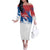 Serbia Christmas Off The Shoulder Long Sleeve Dress with Wolf Howling Moon Serbian Flag and Red Blue White Winter Forest Pattern Design - Wonder Print Shop
