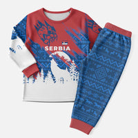 Serbia Christmas Pajama Set with Wolf Howling Moon Serbian Flag and Red Blue White Winter Forest Pattern Design - Wonder Print Shop